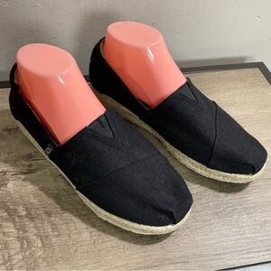 Women BOBS by Skechers BLACK Highlights HIGH JINX Espadrille WEDGE Slip-On SHOES